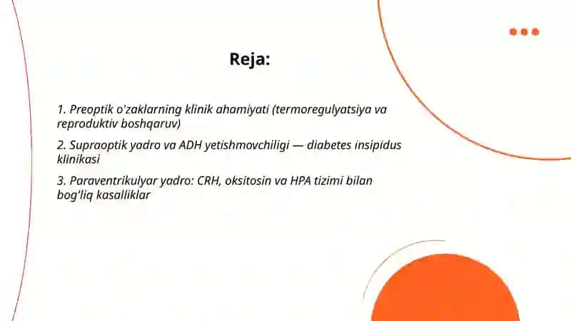Gipotalamus o'zaklari va ularning klinikadagi ahamiyati 2