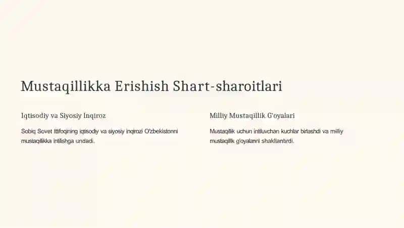 Mustaqil O‘zbekiston Respublikasi tashkil topishining tarixiy ahamiyati 2