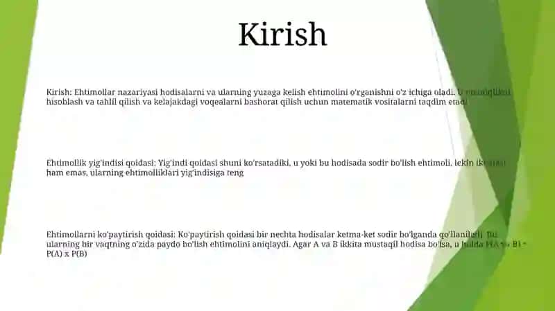Ehtimolliklarni Qo'Shish Va Ko'Paytirish Teoremasi 2