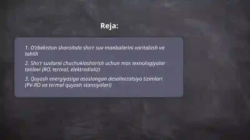 Sho'r suvlarni chuchuklashtirish g'oyasi 2