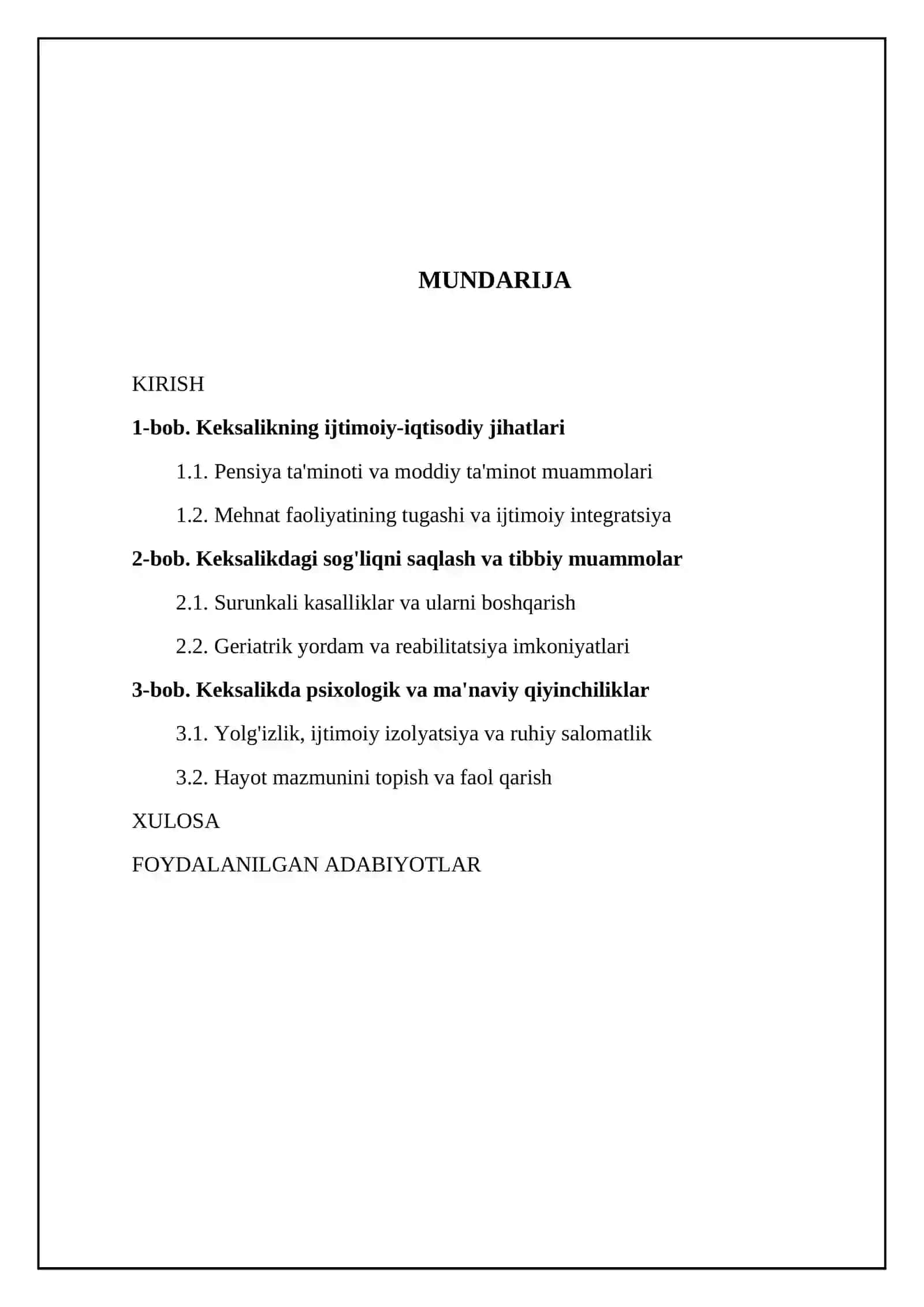 Kurs ishi Mavzu: Keksalik muammolari 2