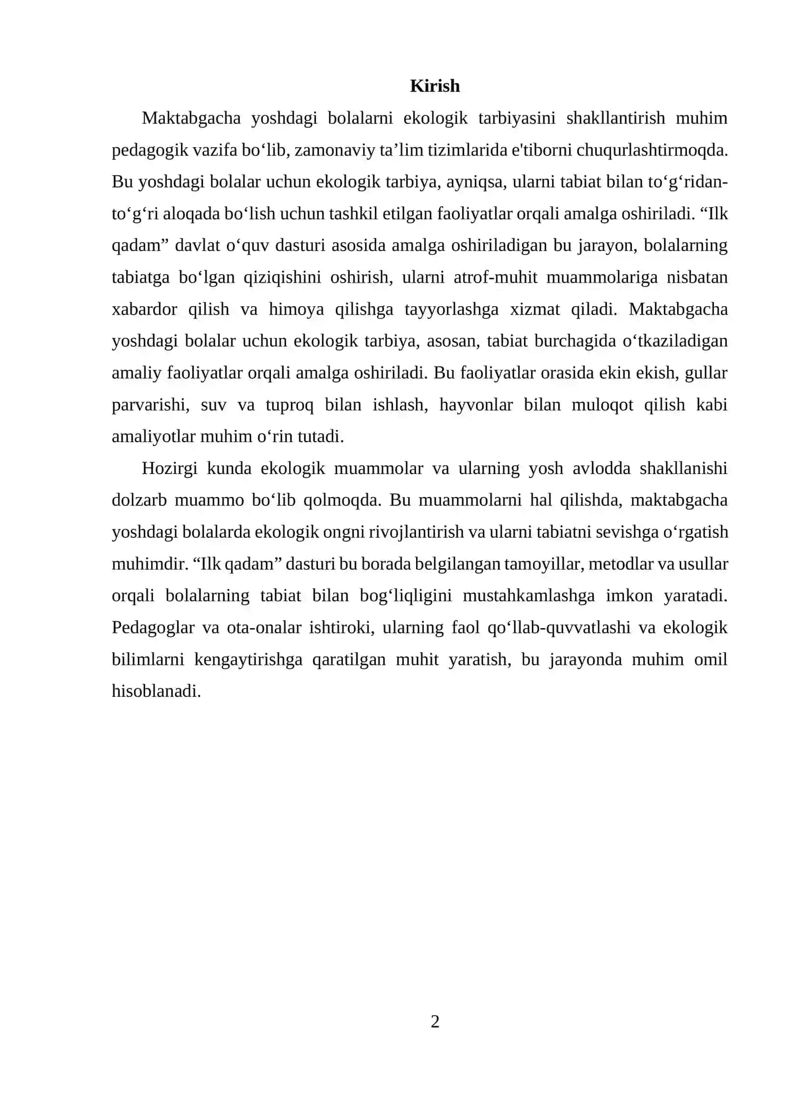 "Ilk Qadam" davlat o‘quv dasturi asosida faoliyat markazlarida 2