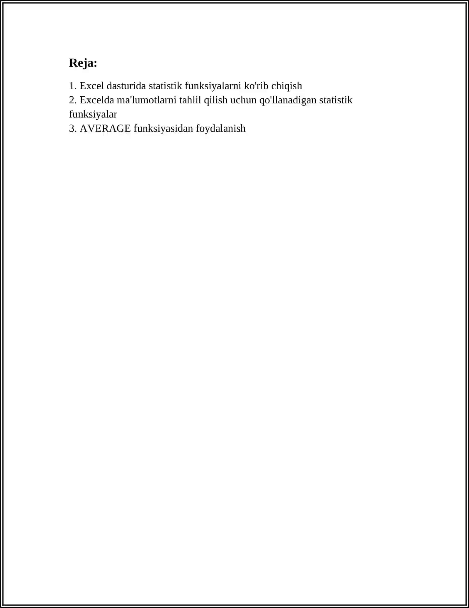 MS EXCEL DASTURIDA STATISTIK FUNKSIYALARDAN FOYDALANISH 2