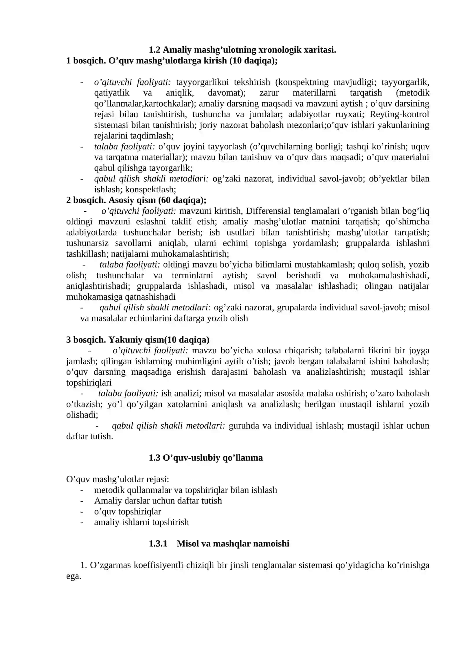 O’zgarmas koeffisiyentli chiziqli differensial tenglamalar sistemasi mashg’uloti 2