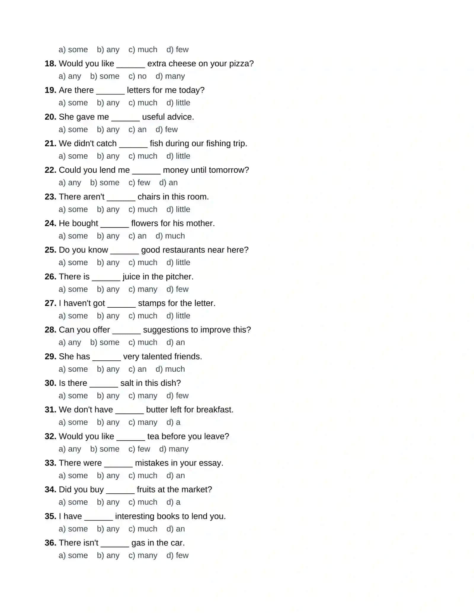 ENGLISH GRAMMAR TEST: SOME / ANY  100 talik test javoblari bilan 2