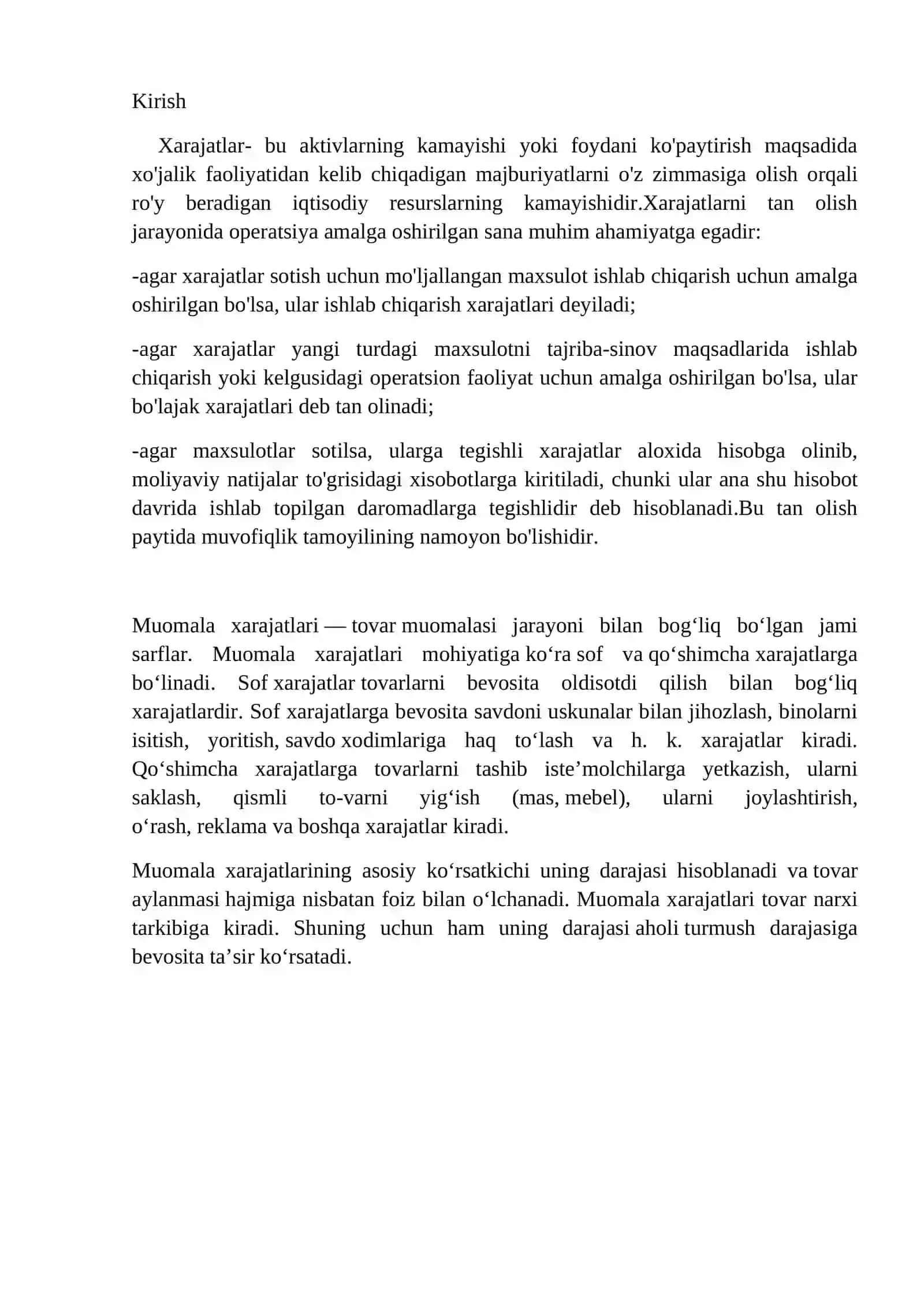 Muomala xarajatlari hisobi 2