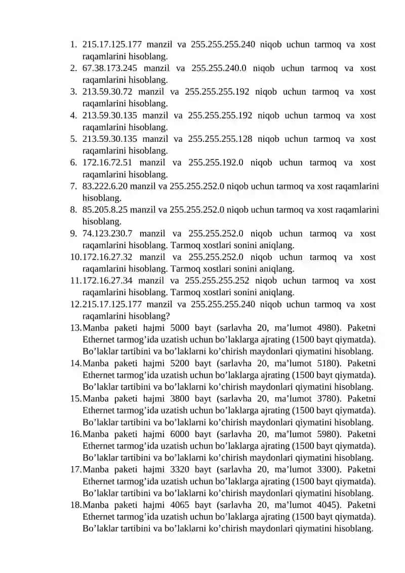 Kompyuter tarmoqlari fanidan oraliq nazorat savollari 2
