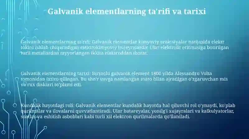 Galvanik Elementlarning Xalq Xo'Jaligidagi Ro'Li 2