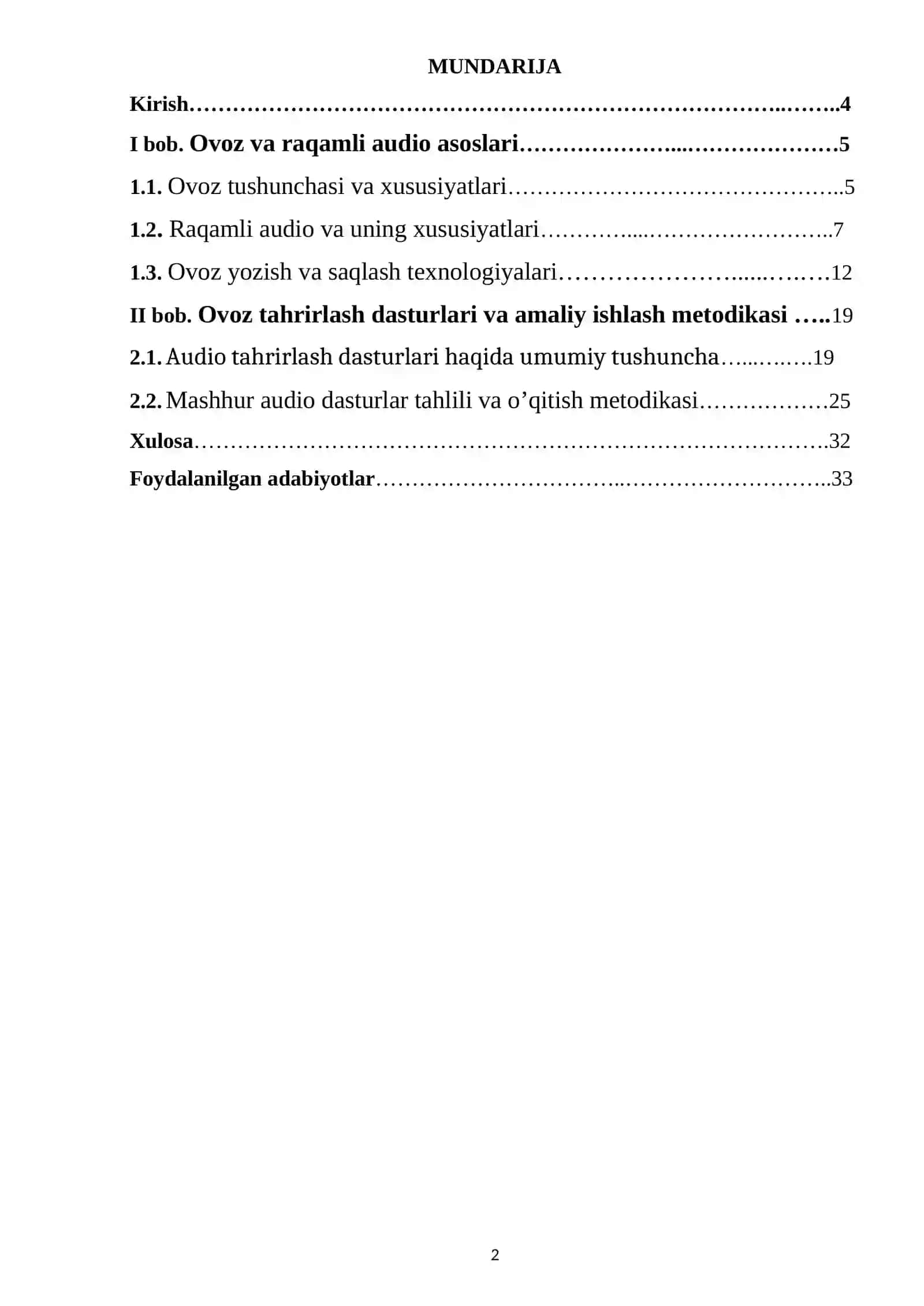 KURS ISHI: Ovozli jarayonlarni taqdim etish va ovozni tahrir qilish dasturlari 2