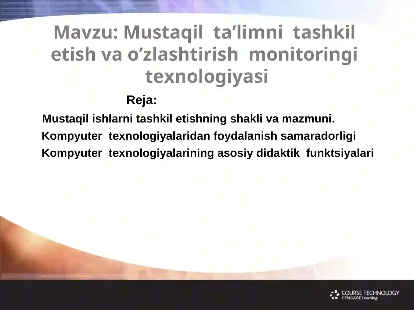 Mustaqil ta’limni tashkil etish va o’zlashtirish monitoringi texnologiyasi 2