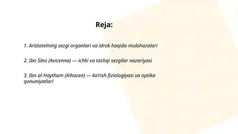 Aristotelning sezgi organlari va idrok haqida mulohazalari 2
