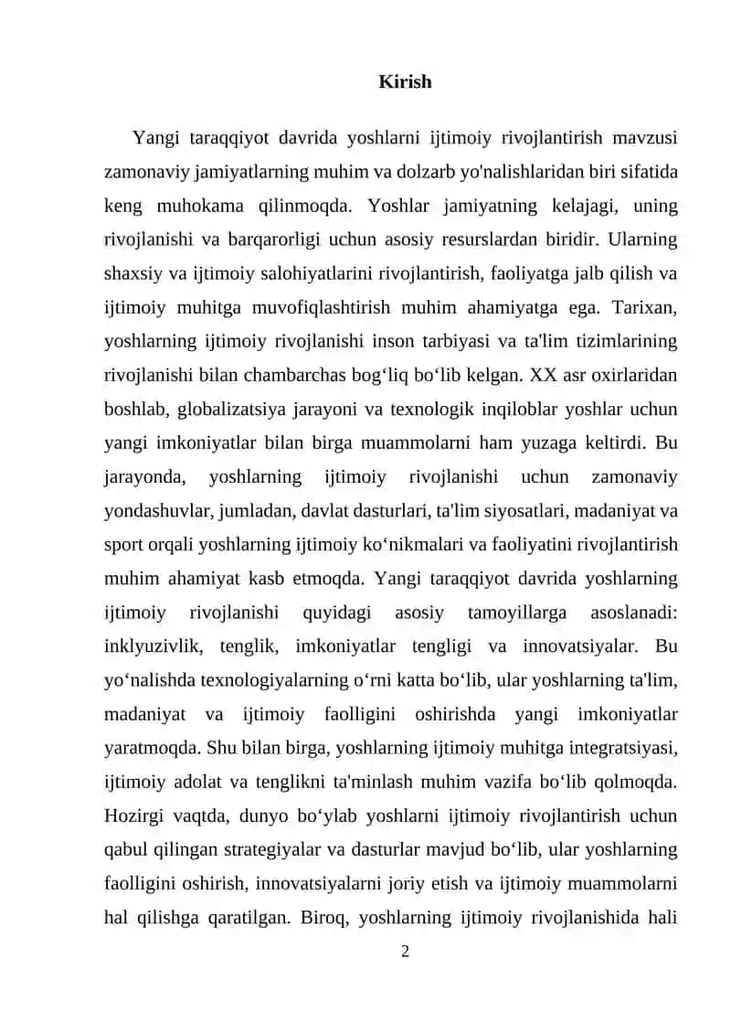 Yangi taraqqiyot davrida yoshlarni ijtimoiy rivojlantirish mavzusi 2