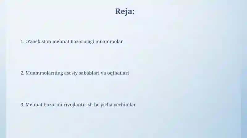O'zbekiston mehnat bozoridagi muammolar: Umumiy ko'rinish 2
