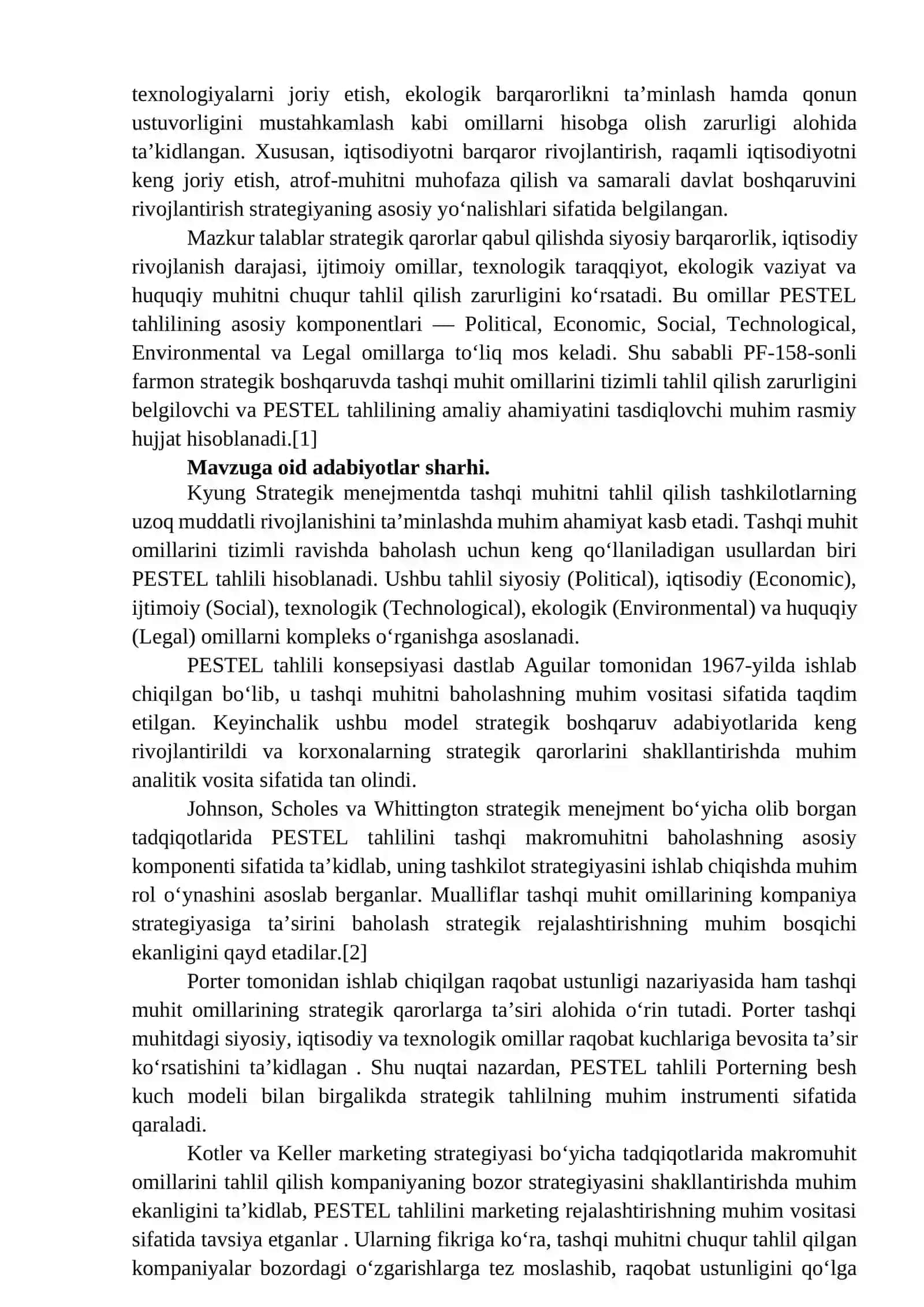 PESTEL TAHLILINING STRATEGIK QARORLAR QABUL QILISHDAGI AHAMIYATI 2