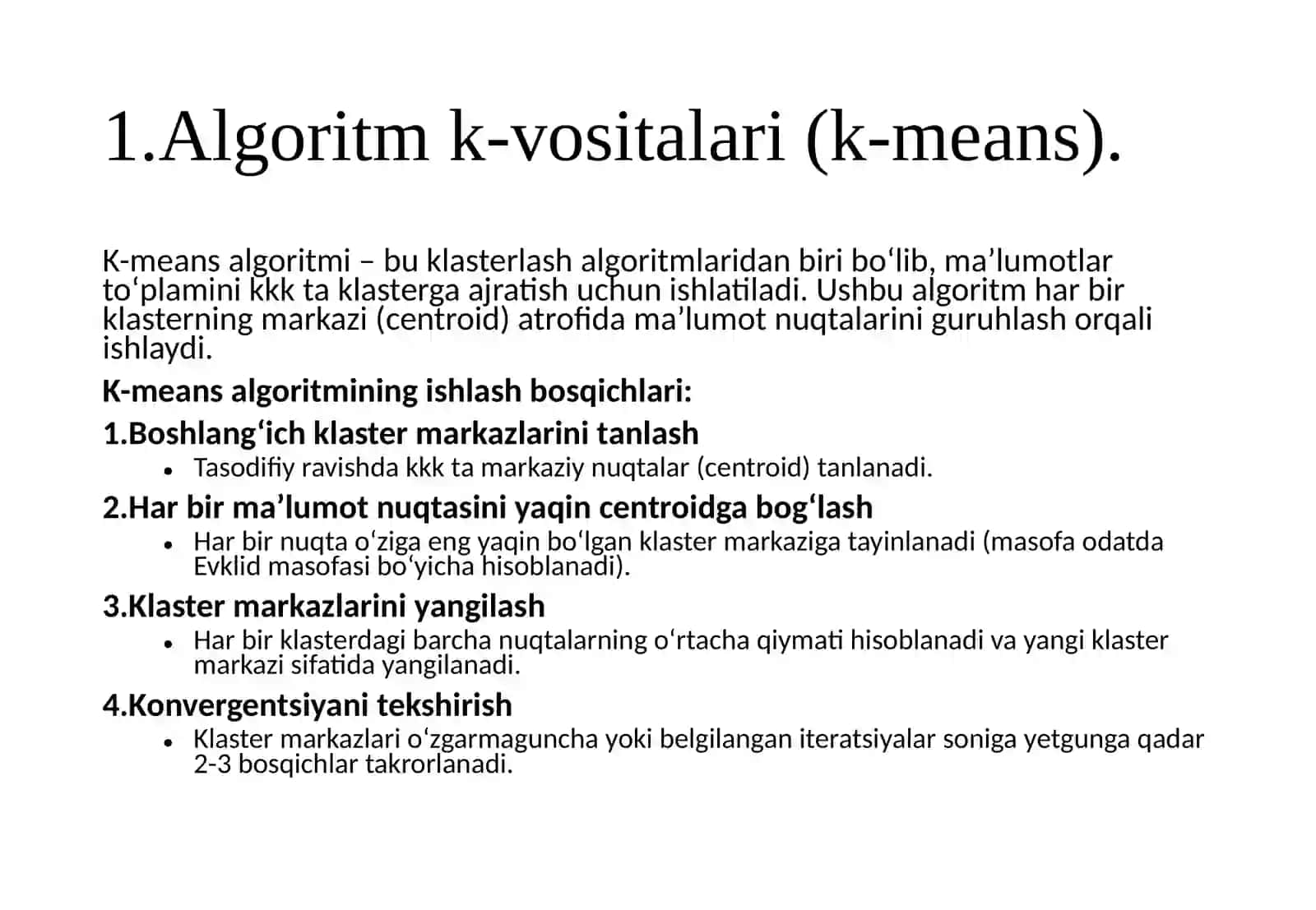 7-mavzu. Klaster tahlil usuli.Iterativ usullar 2