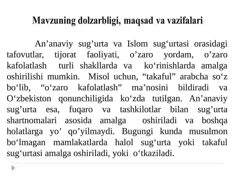 An’anaviy sug‘urta va islomiy sug‘urta (takaful) o‘rtasidagitafovutlar 2