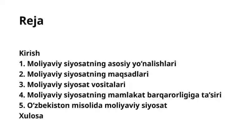 Moliyaviy siyosat - mamlakat moliyaviy barqarorligining asosi sifatida. 2