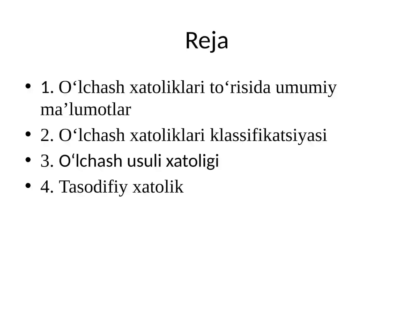 O‘lchash xatoliklari va ularning klassifikatsiyasi 2