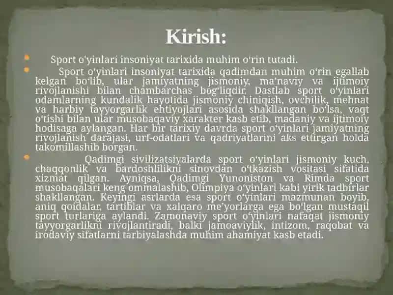 Sport o'yinlarining kelib chiqish tarixi va rivojlanishi 2