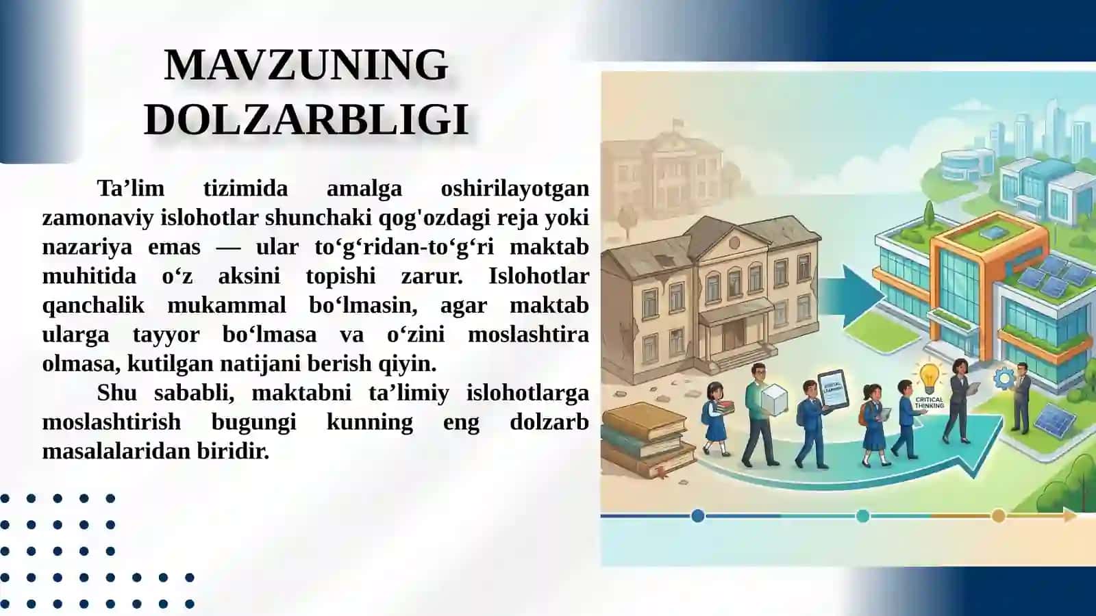 Ta'limiy islohotlarga maktabni Moslashtirish 2