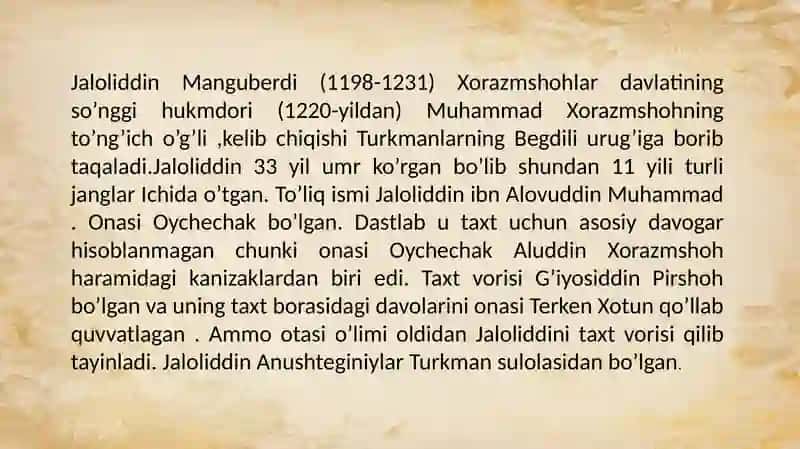 Jaloliddin Manguberdi vatan himoyachisi 2