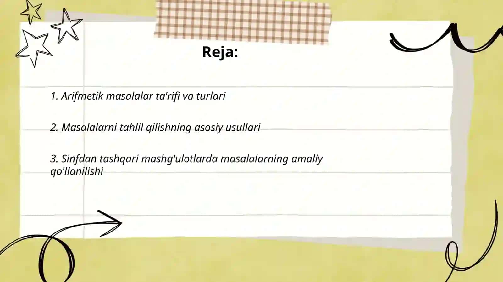 Sinfdan tashqari mashg'ulotlarda arifmetik masalalar yechishga o'rgatish metodikasi 2