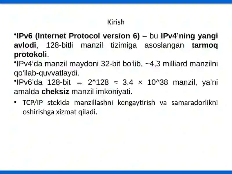 IPv6 va uning ahamiyati TCP/IP steqida 2