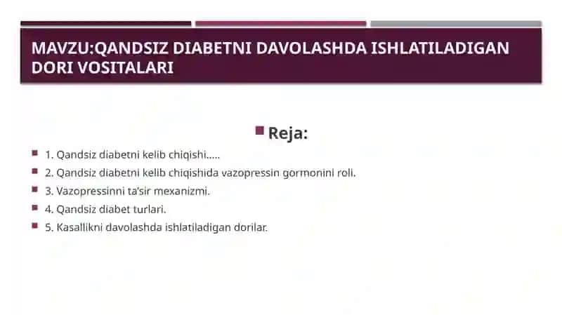 Qandsizdiabetni davolashda ishlatiladigan dorivositalar 2