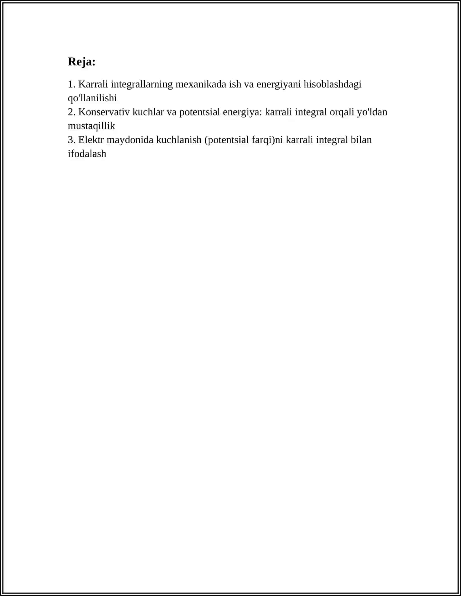 KARRALI INTEGRALLARNING FIZIKADAGI TATBIQLARI 2