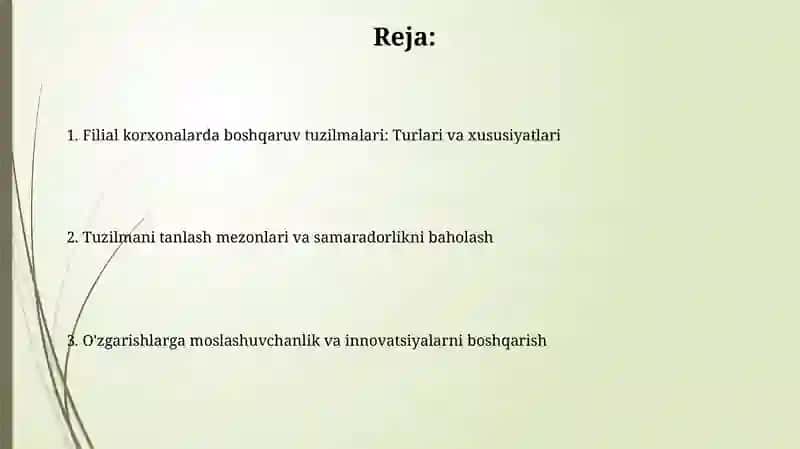Filial korxonalarda boshqaruv tuzilmalari 2