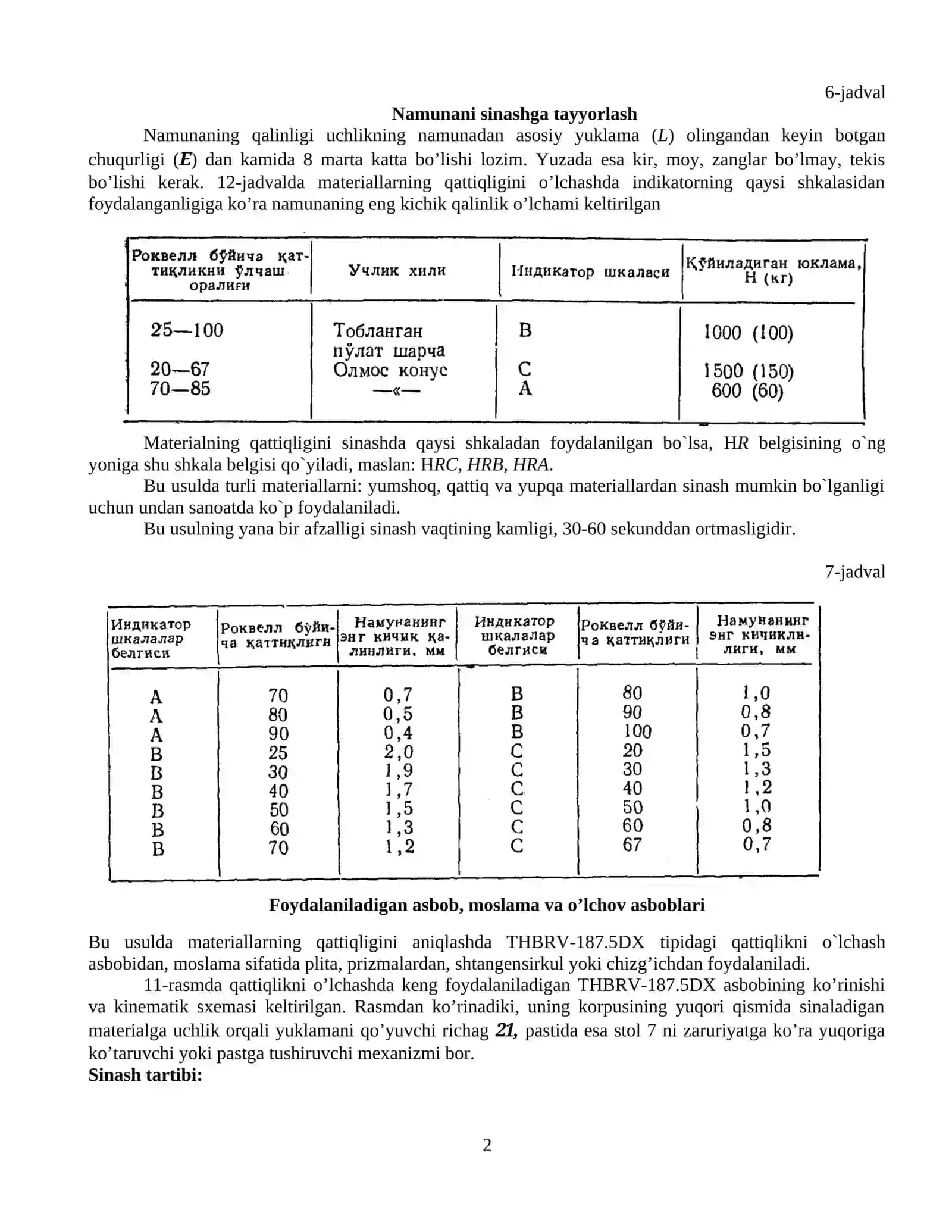 Konstruksion materiallarning Rokvell va Vikers usularida sinash 2