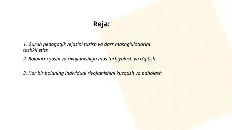 Maktabgacha taʼlim tashkiloti tarbiyachisining lavozim vazifalari 2