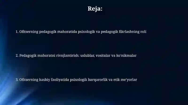 Ofitserning pedagogik mahorati uchun psixalogik-pedagogik tafakkuri 2