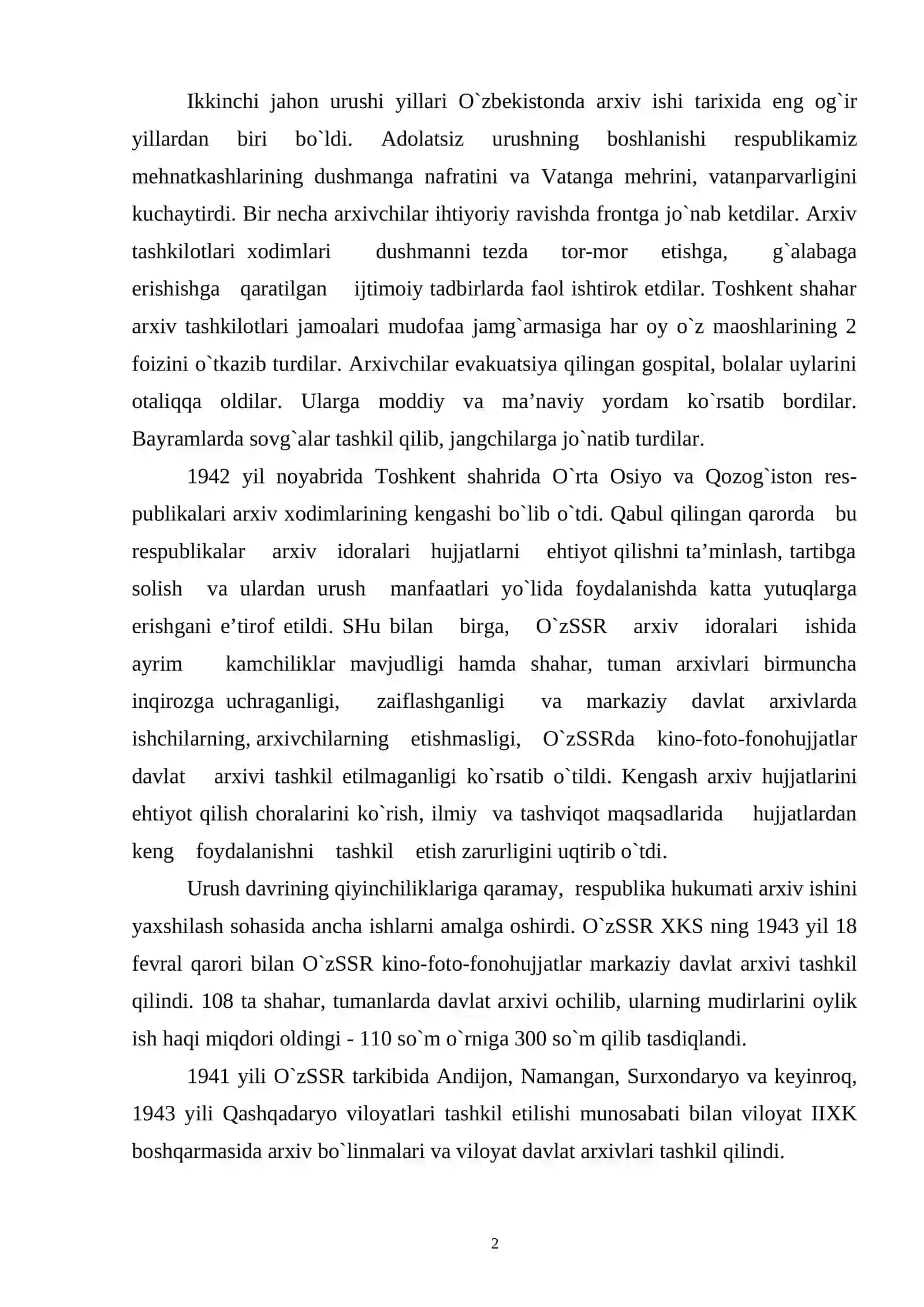 İkkinchi jahon urushi yillarida O`zbеkistоnda arхiv ishi 2
