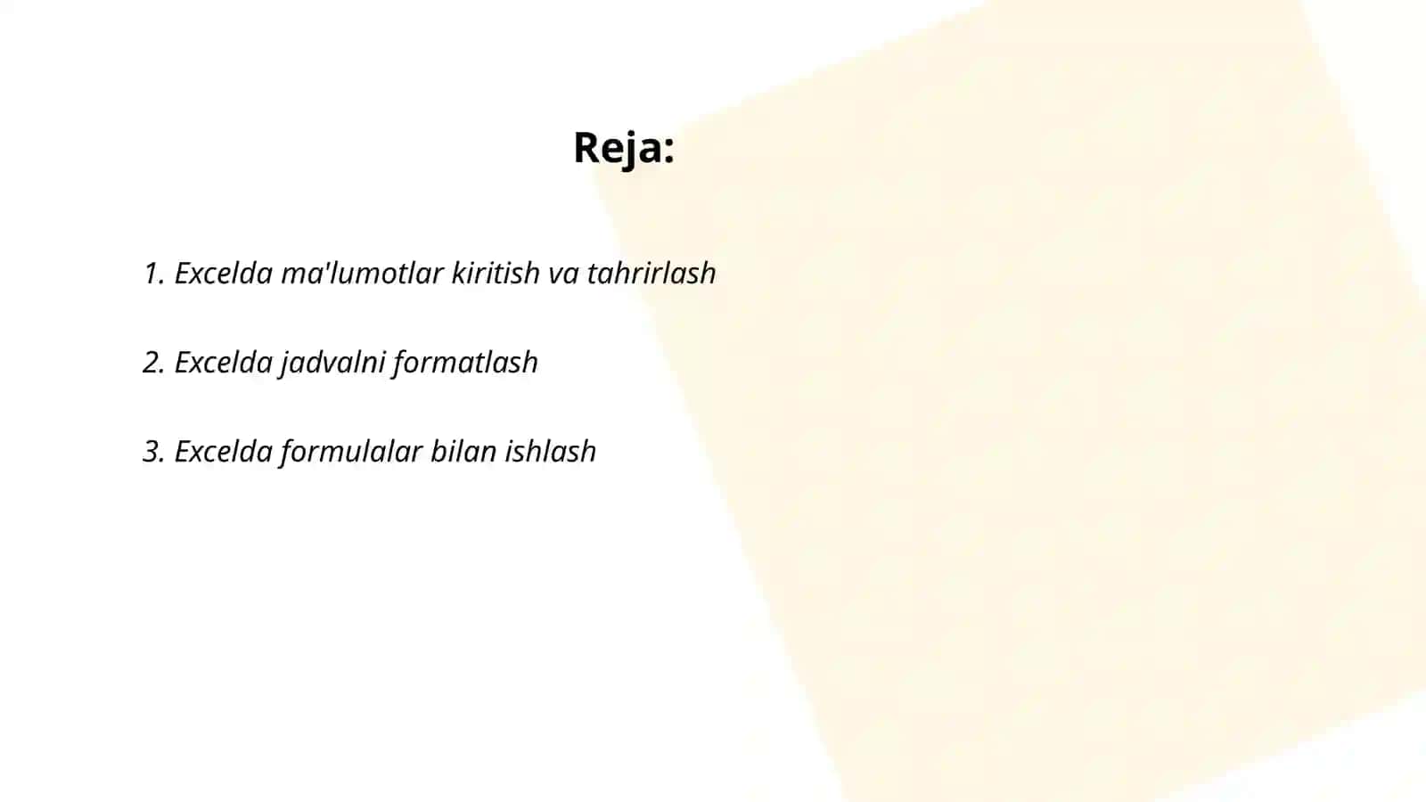 MS Excel da varoqlar bilan ishlash 2
