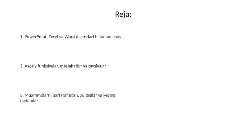 PowerPoint, Excel va Word dasturlari bilan tanishuv 2