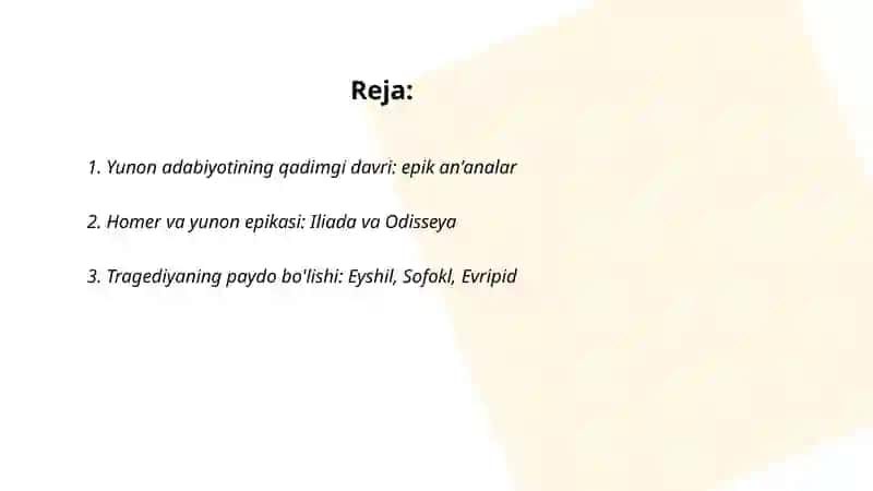 Yunon Adabiyotining rivojlanishi 2