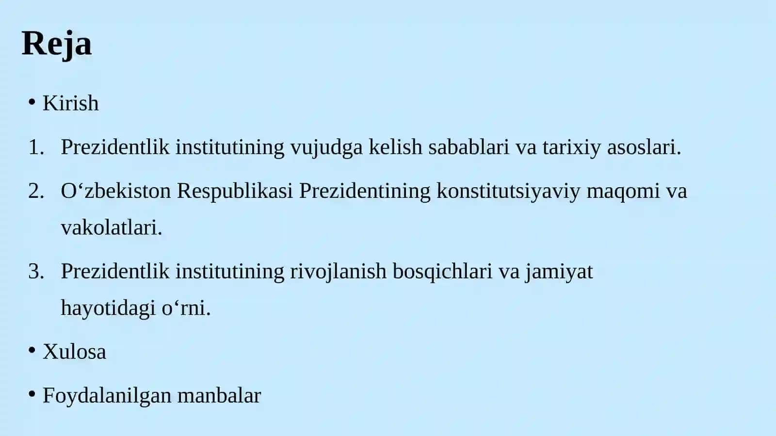 O‘zbekiston Respublikasida Prezidentlik institutining vujudga kelishi va rivojlanishi. 2
