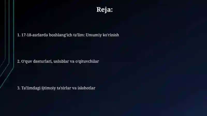 XVII asrdan XVIII asrning ikkinchi yarmi boshlangʻich taʼlim 2