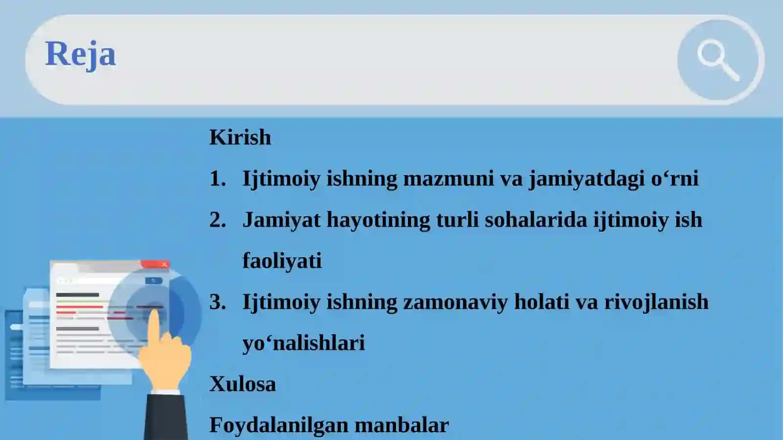 Jamiyat hayotining turli sohalarida ijtimoiy ish. Ijtimoiy ishning zamonaviy holati 2