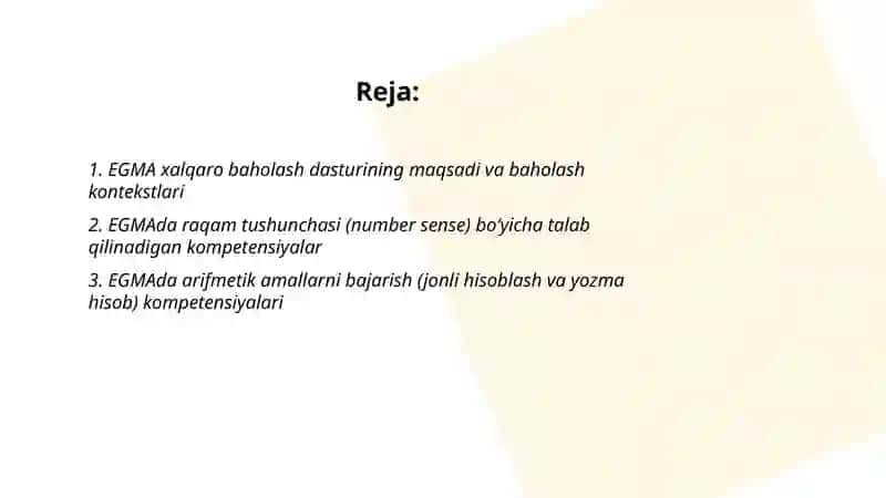 EGMA xalqaro baholash dasturi 2