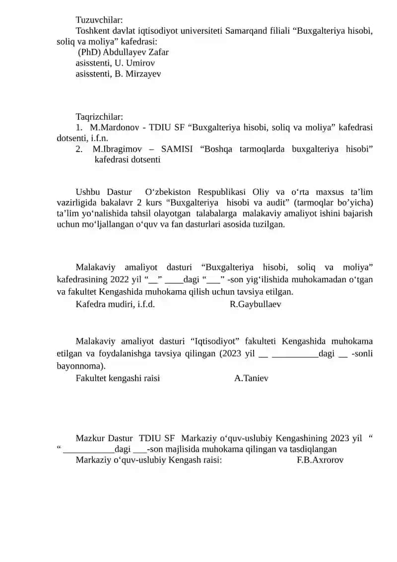 MALAKAVIY AMALIYOT DASTURI 2