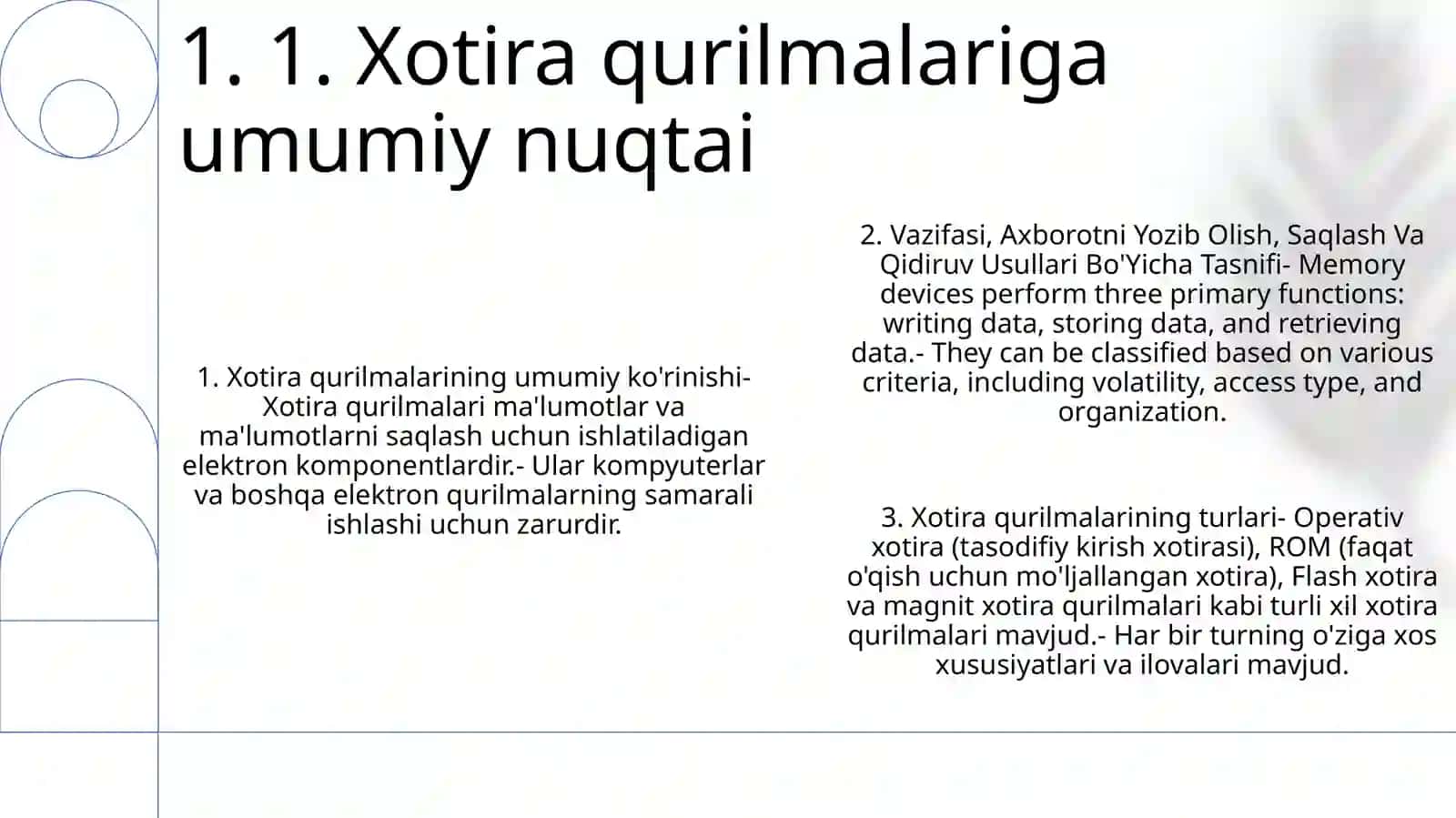 Xotira Qurilmalarining Vazifasi, Axborotni Yozib Olish, Saqlash Va Qidiruv Usullari Bo'Yicha Tasnifi 2
