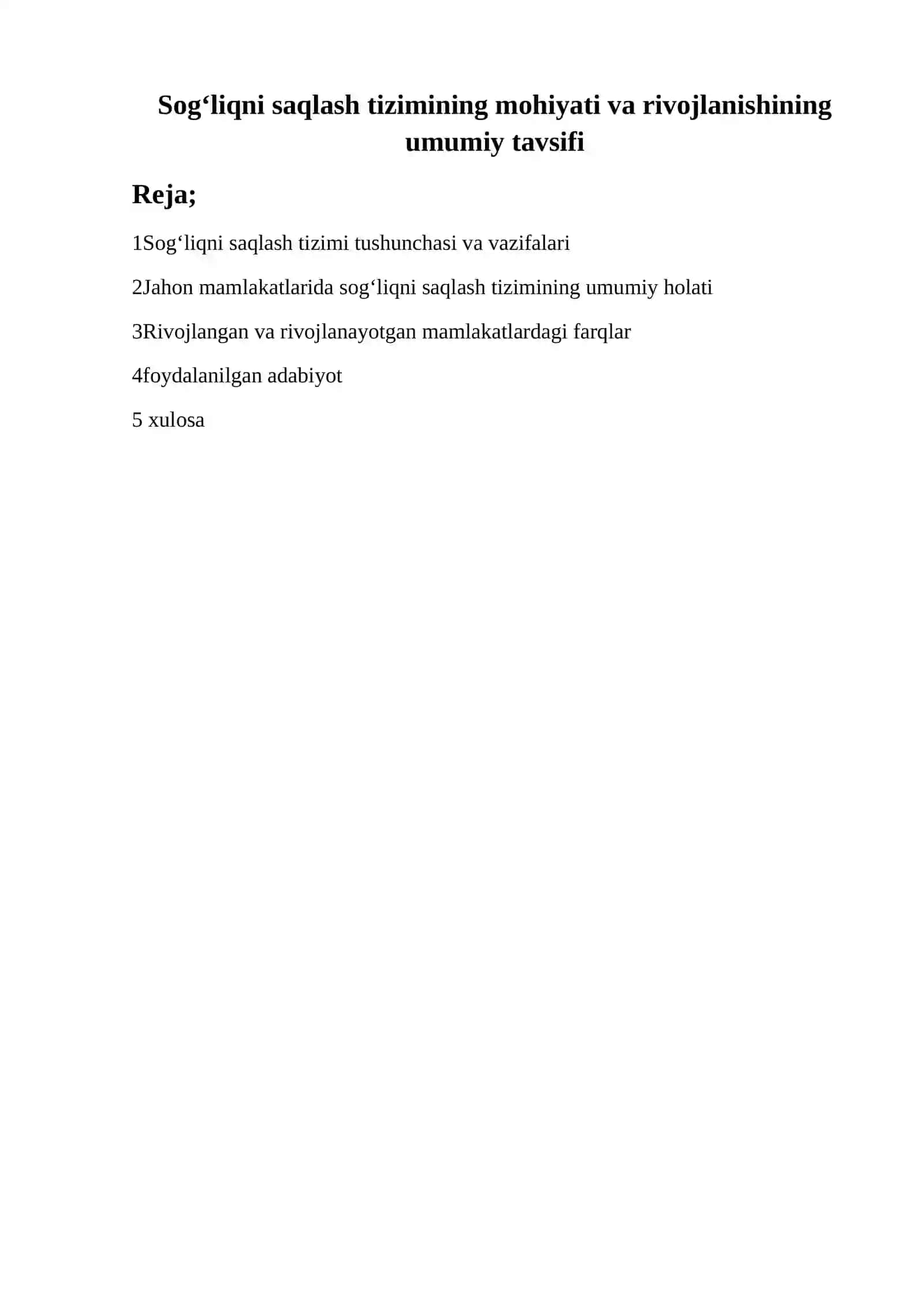 Sog‘liqni saqlash tizimining mohiyati va rivojlanishining umumiy tavsifi 2
