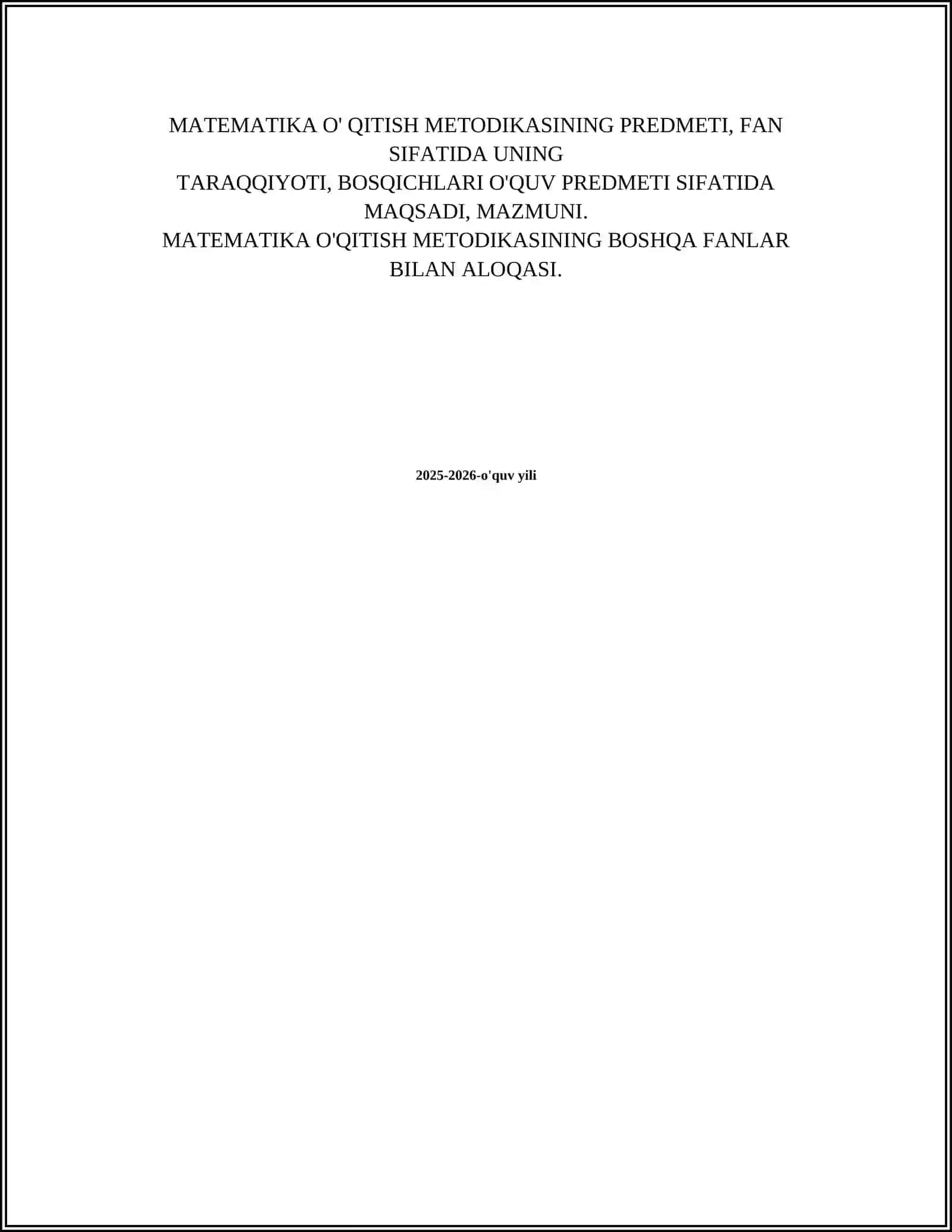 MATEMATIKA O' QITISH METODIKASI 2