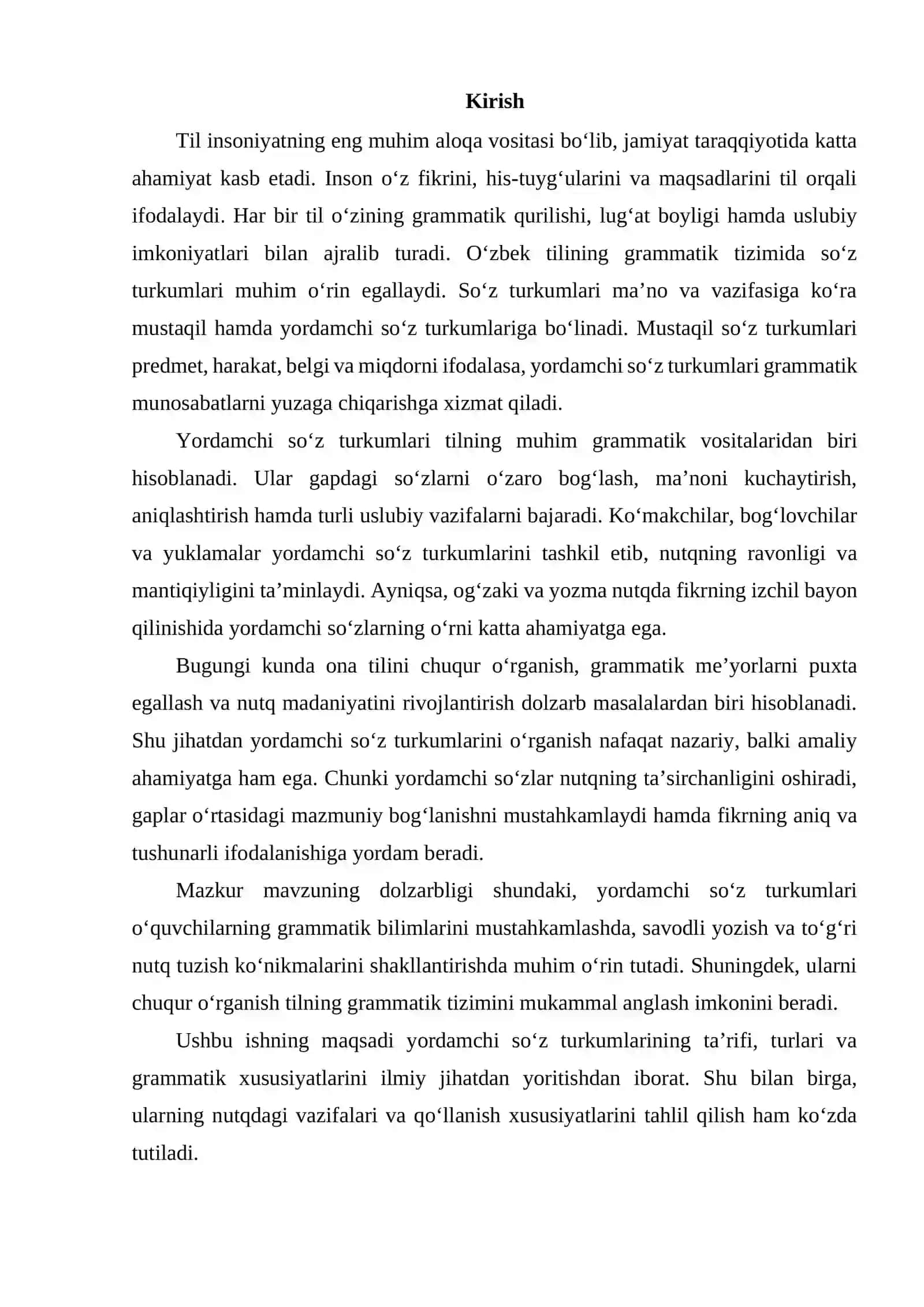 YORDAMCHI SO'Z TURKUMLARINING TA'RIFI, TURLARI VA GRAMMATIK XUSUSIYATLARI 2