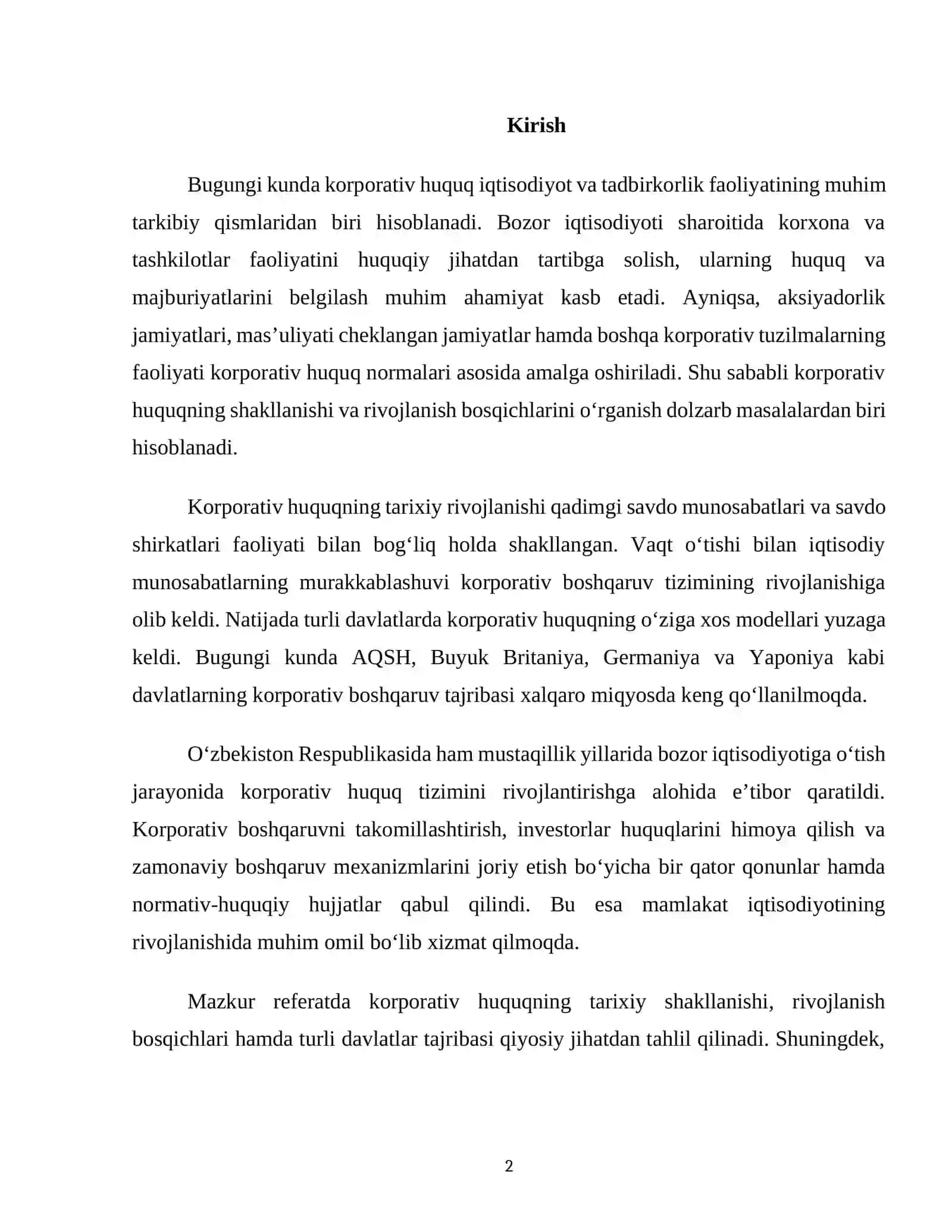 Korporativ huquq rivojlanishining qiyosiy va tarixiy jihatlari 2