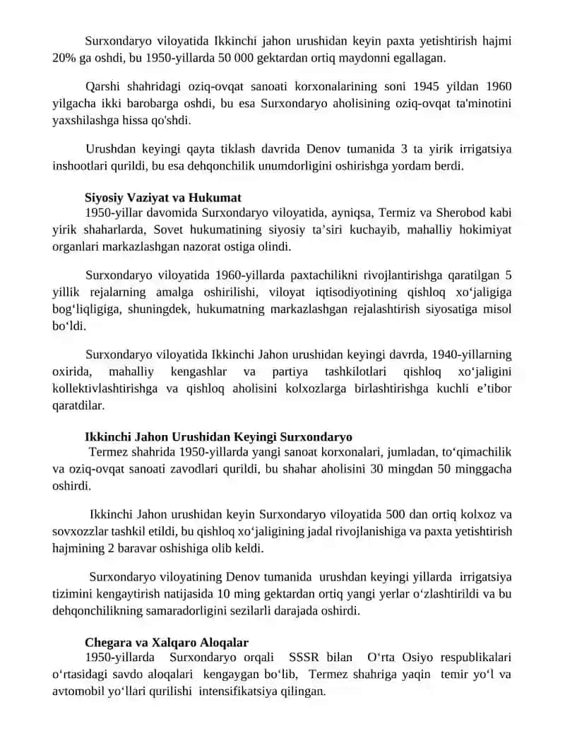 Surxondaryo viloyatining ikkinchi jahon urushidan kiyingi hayoti 2