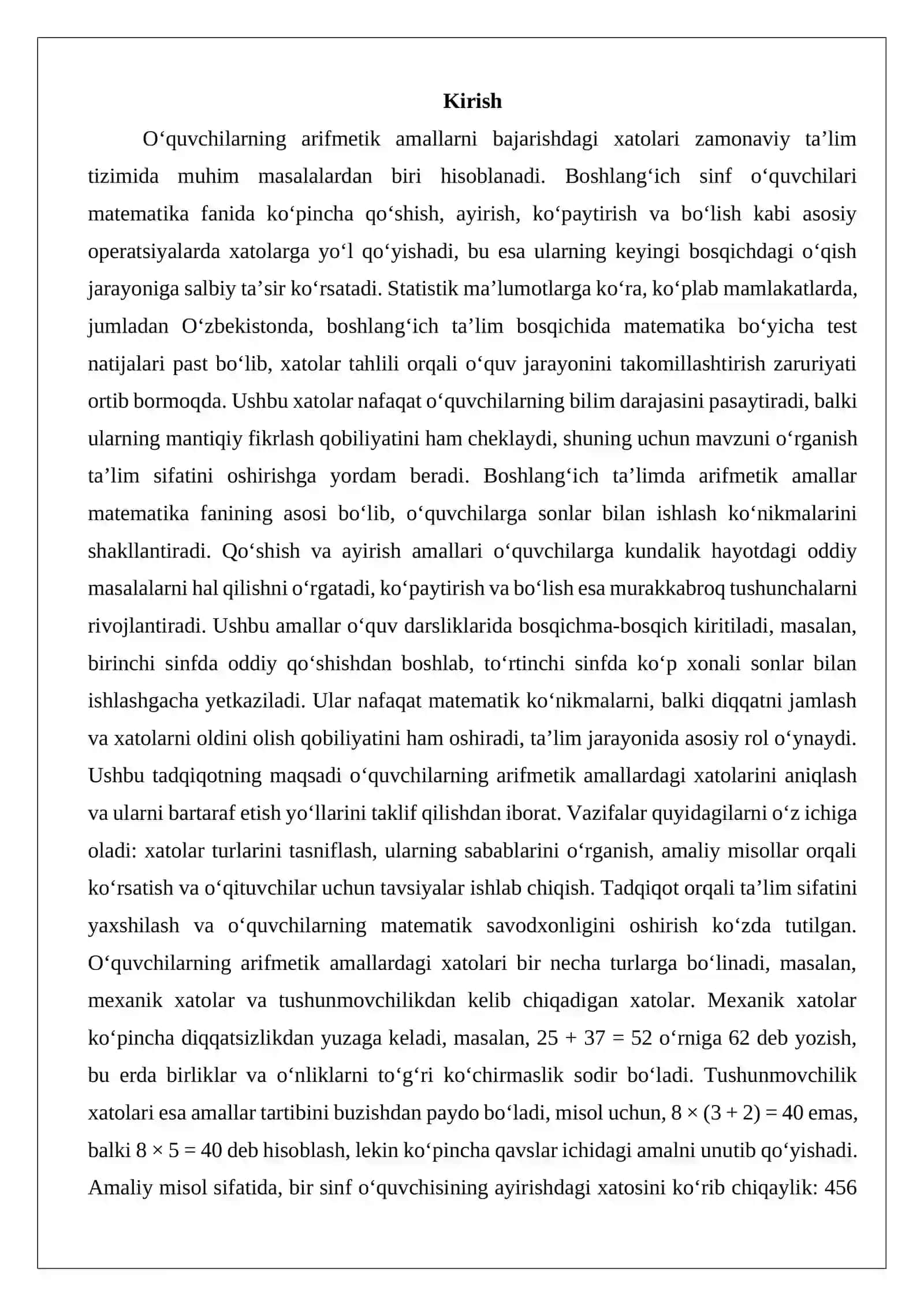 Arifmetik amallarni bajarishdagi xatolarni tahlil qilish 2