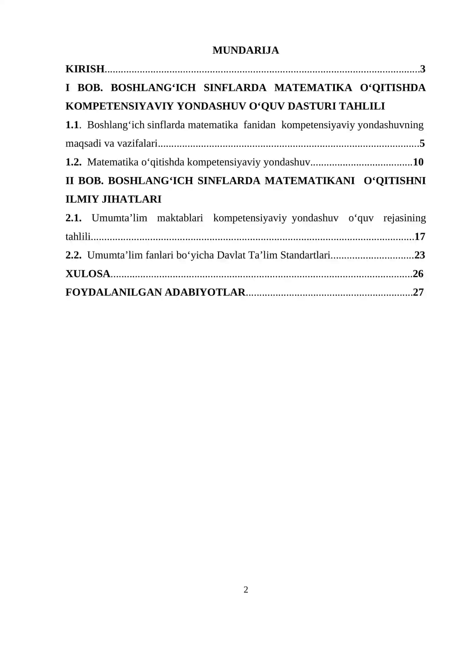 BOSHLANG‘ICH SINFLARDA MATEMATIKADAN MILLIY O‘QUV DASTURI. DTS TAHLILI 2
